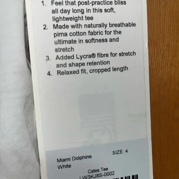 Women's lululemon NFL Miami Dolphins Cates T-Shirt Cropped Size 4 White New Tag - Picture 4 of 6